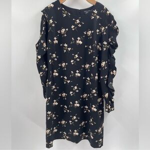 Club Monaco Clayre Black Floral Ruffle Trim Long Sleeve Sheath Dress Sz 10